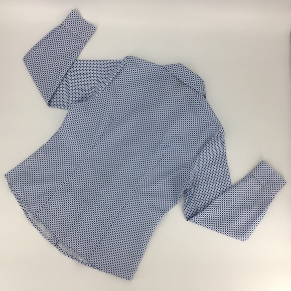 Haggar V-Neck Blue & White Button-Up Blouse, Small - Picture 12 of 14